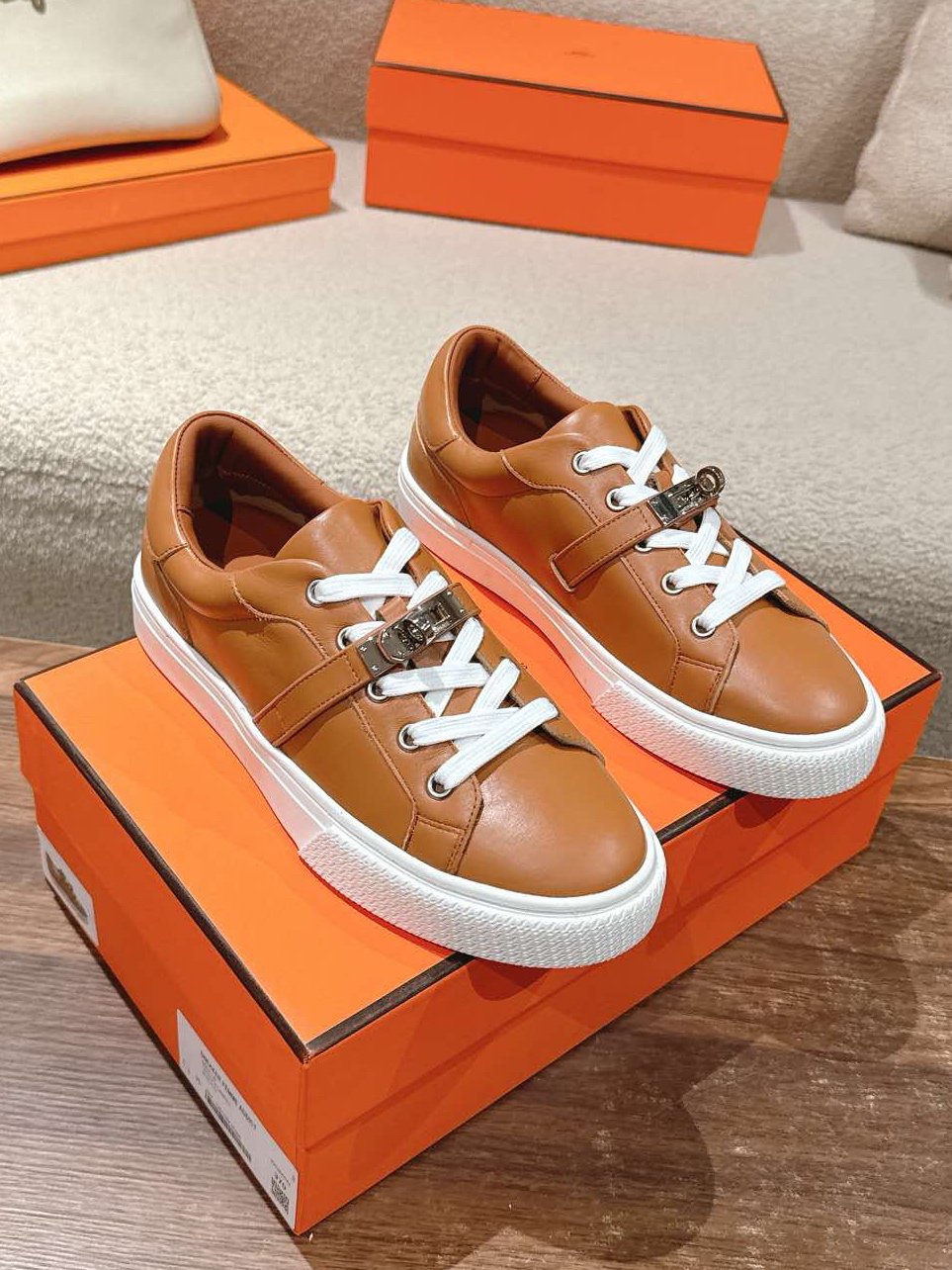 0 (1) Hermes Men's Rose Gold Casual Shoes - Image 1