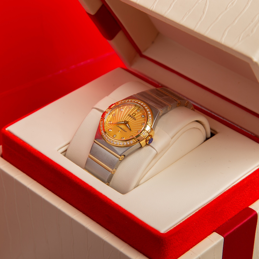 0 (1) Omega 27mm yellow gold dial women's quartz watch 123.15.27.60.55.004 - Image 1