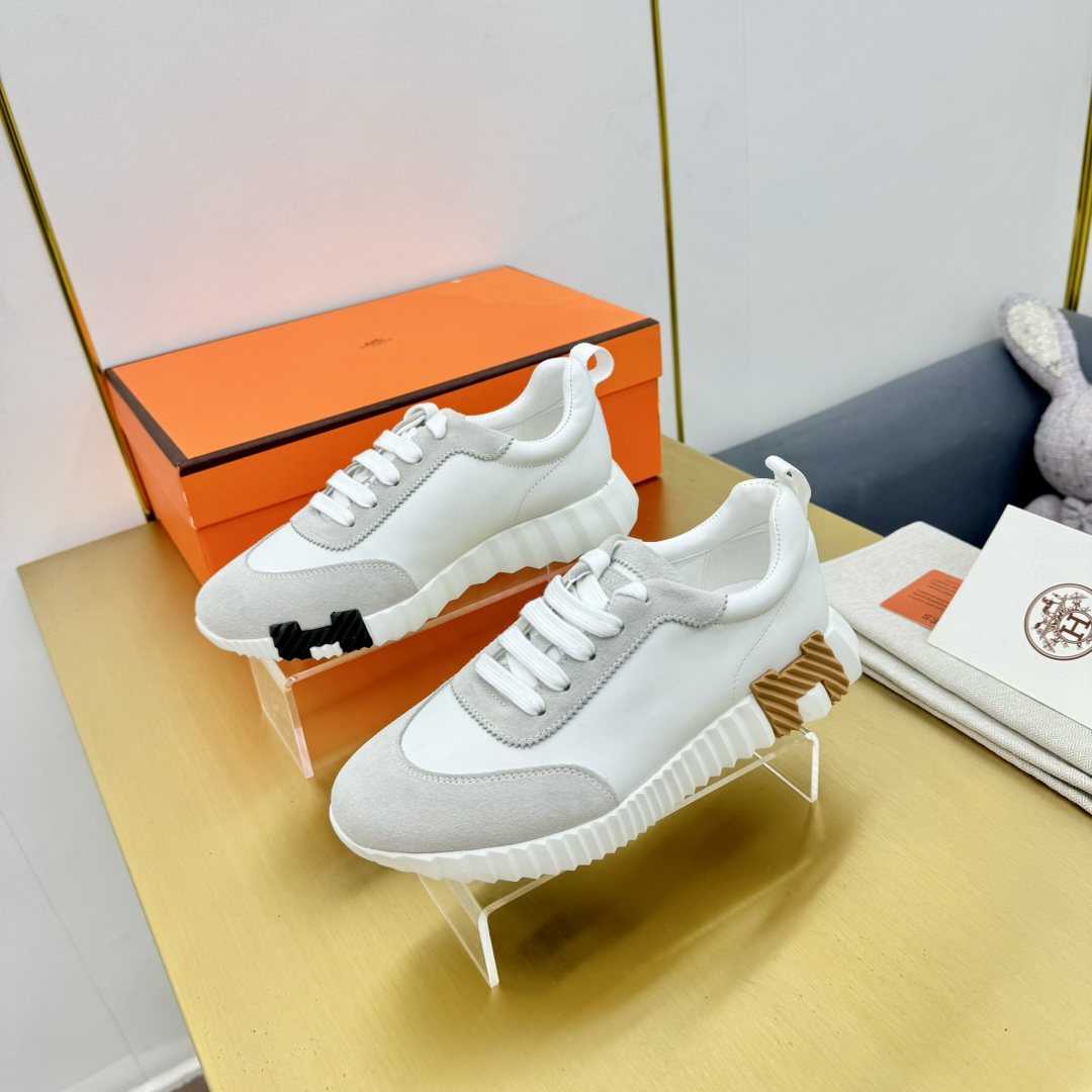 1 (1) HERMES H BOUNCING LEATHER SNEAKER SHOES LOAFERS SLIPPER Men's Women's Shoes - Image 1