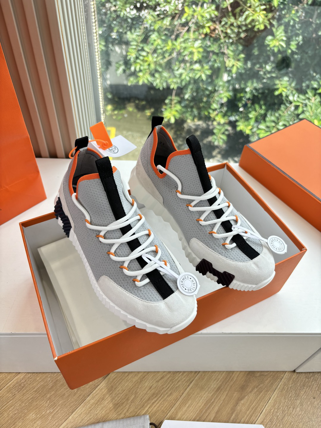 17 Hermes Lift Slip-On bouncing Gray/Black Men’s Women’s Shoes - Image 1