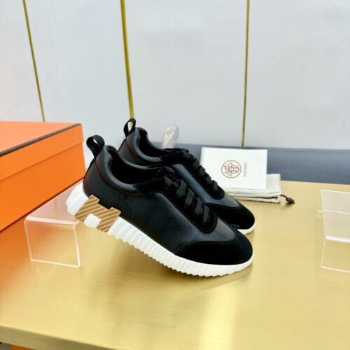 HERMES H BLACK BOUNCING LEATHER SNEAKER SHOES LOAFERS SLIPPER Men's Women's Shoes - Image 3