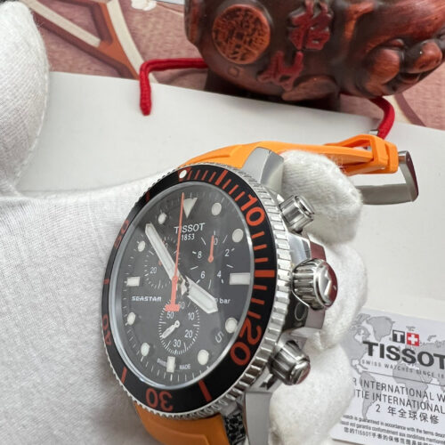 TISSOT SEASTAR 1000 MENS WATCH ORANGE RUBBER STRAP WITH BLACK DIAL t120.417.17.051.01 - Image 5