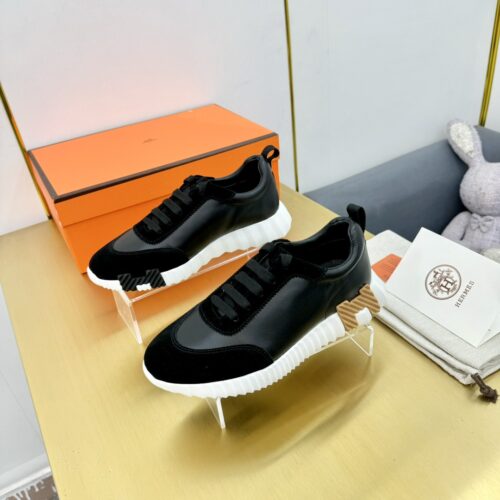 HERMES H BLACK BOUNCING LEATHER SNEAKER SHOES LOAFERS SLIPPER Men's Women's Shoes - Image 5