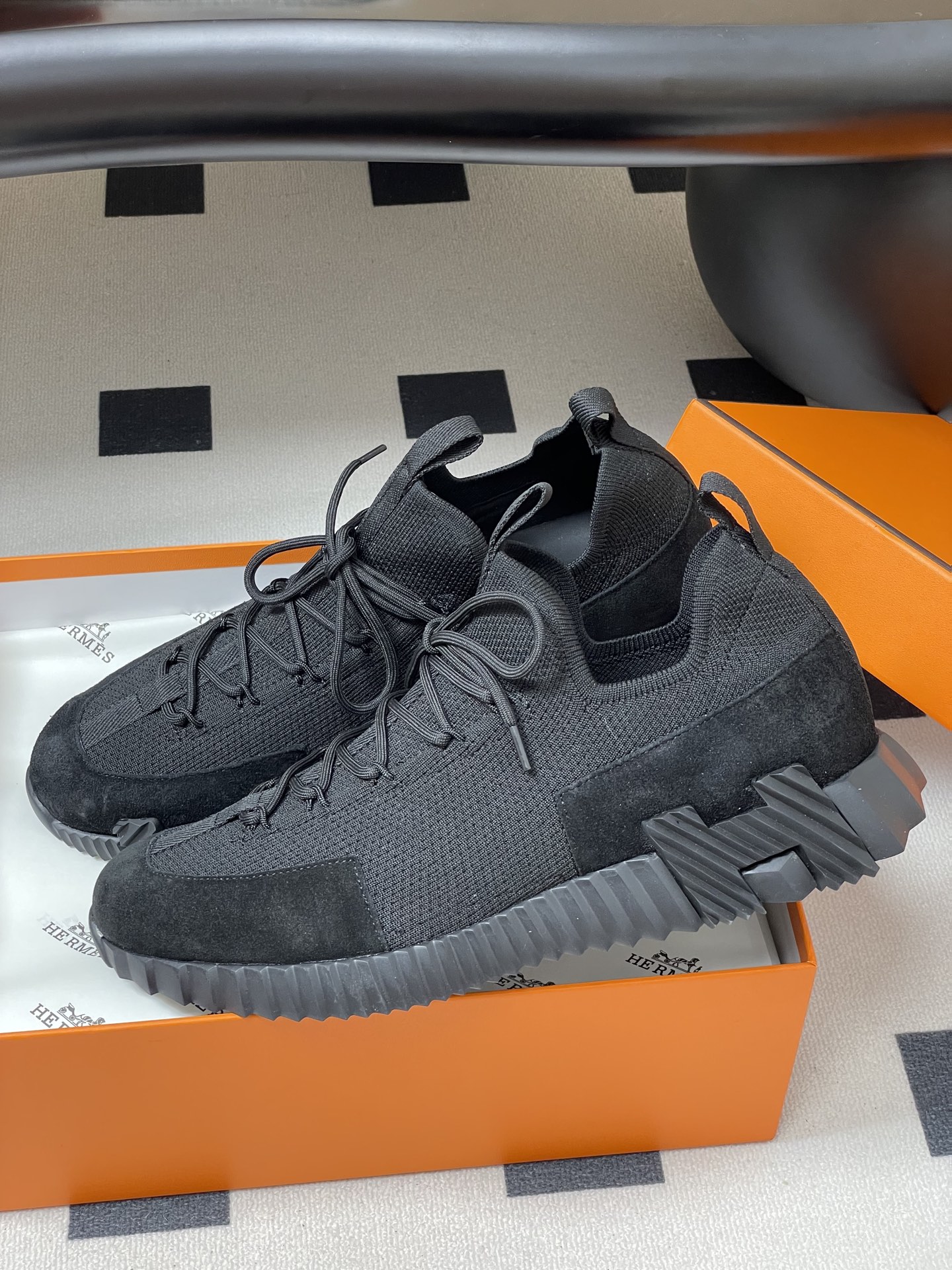 3 HERMES LIFT Men’s Women’s SNEAKER Shoes Black NEW BOXED - Image 1