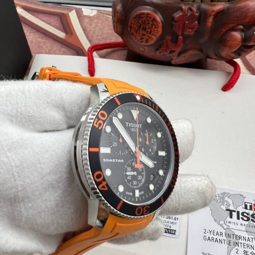 TISSOT SEASTAR 1000 MENS WATCH ORANGE RUBBER STRAP WITH BLACK DIAL t120.417.17.051.01 - Image 6