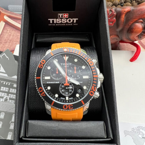 TISSOT SEASTAR 1000 MENS WATCH ORANGE RUBBER STRAP WITH BLACK DIAL t120.417.17.051.01 - Image 4