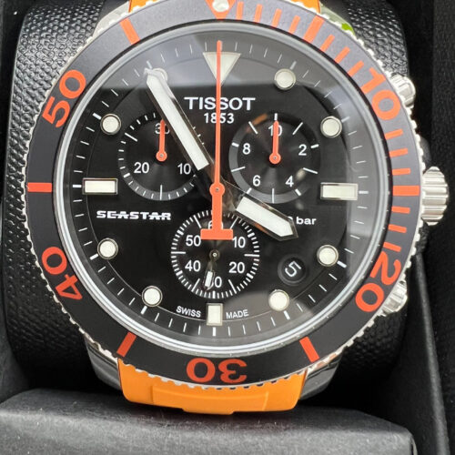 TISSOT SEASTAR 1000 MENS WATCH ORANGE RUBBER STRAP WITH BLACK DIAL t120.417.17.051.01 - Image 3