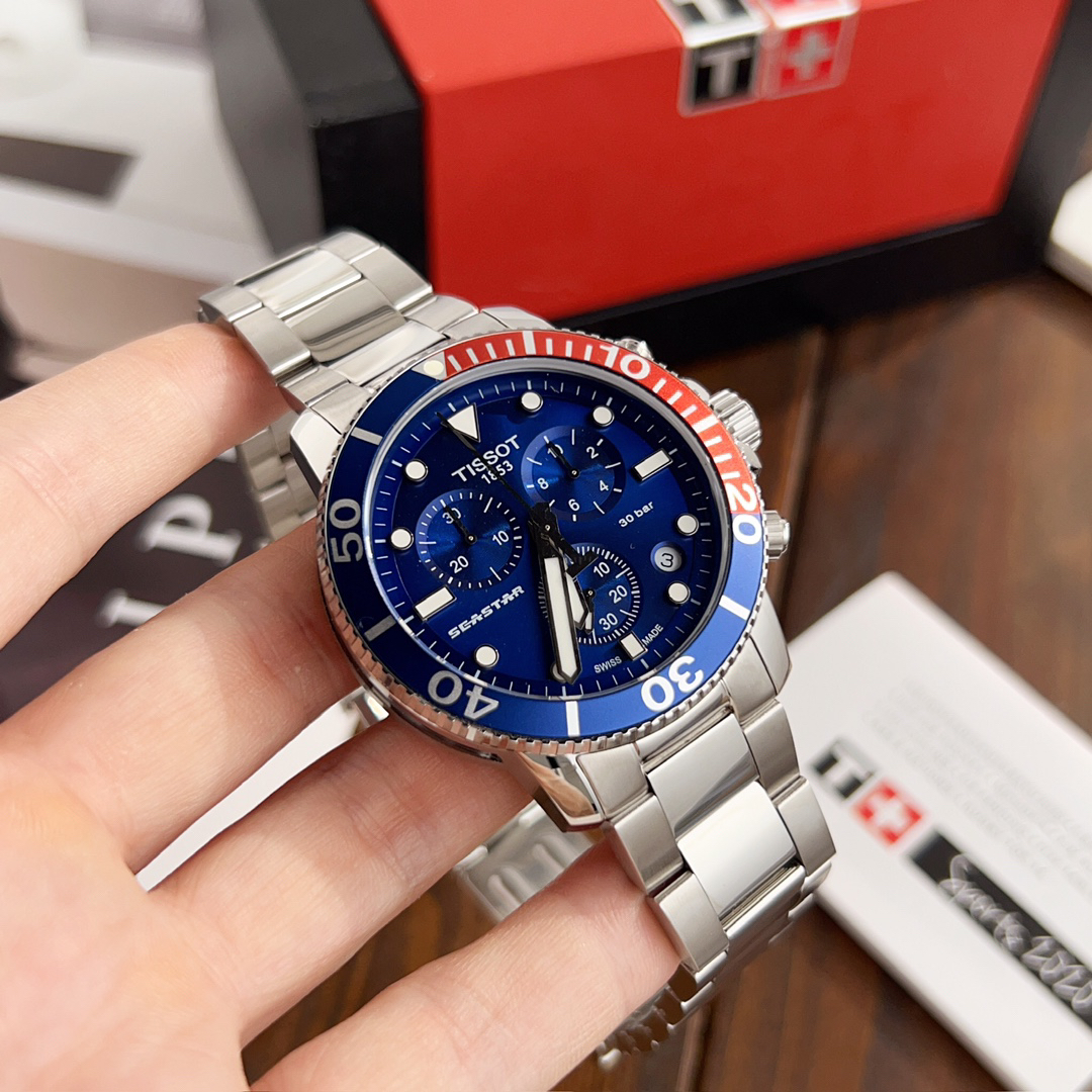 Tissot Seastar T120.417.11.041.03 Blue Dial Chronograph Men's Watch 45.5mm